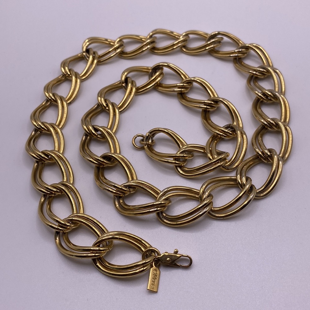 Vintage Chunky Gold Double Link Chain Necklace Gem